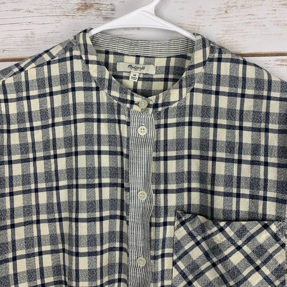 Madewell Medium Plaid Top Button Front blue white - Picture 5 of 7